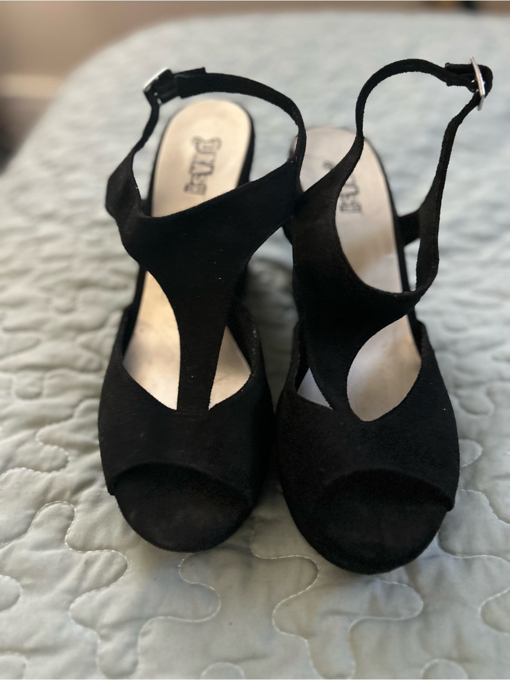 Brash Black T-Strap Peep-Toe Platform Heels